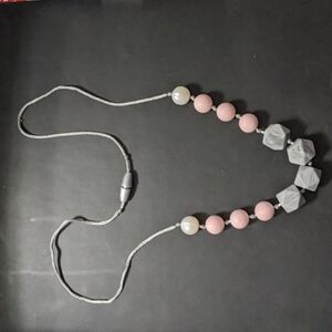 Itzy Ritzy Grey White Pink Silicone Teething Necklace - Grey White Pink